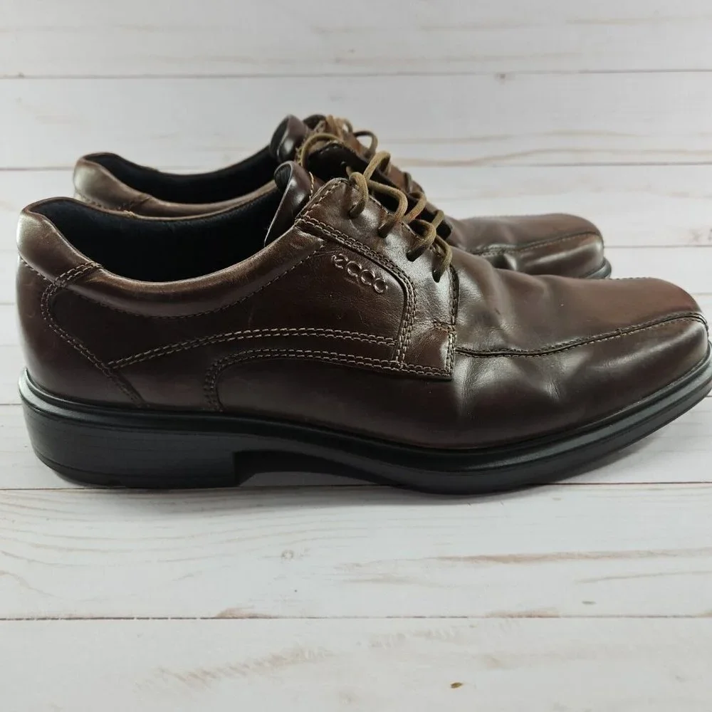 ECCO Helsinki Mens 44 Size 10/10.5 Brown Leather Bike-Toe Oxford‎ Dress Casual